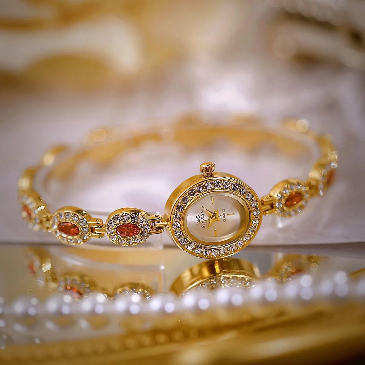 discharge Watch Waterproof Watch FANMIS Luxury Women Wrist Watches Unique Oval dial Watch Vintage Diamond Bracelet Watch Fashion Quartz Wrist 