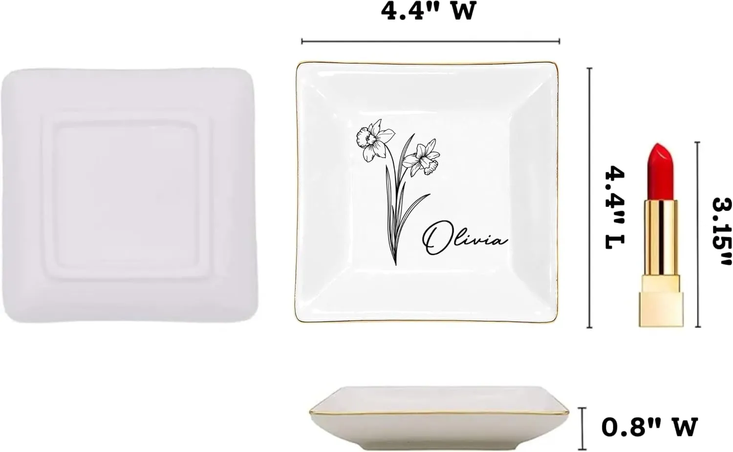 Dish Plate for Ring Earring Bracelet - Gift Mothers Day Birthday Christmas V5 Gossby Personalized Jewelry Tray sailfish entail least rib imperfect - Gift for Women Mom Friend with Birth Month Flower Name - Ceramic Trinket Tray 