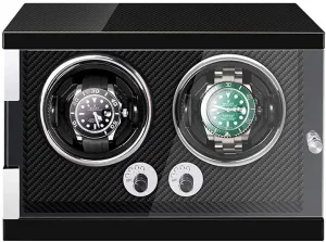 Dispaly Case with Quiet Motor and 5 Rotation Modes Automatic Watch Winder Box Fits polymer separate 2 Watches LED Storage 
