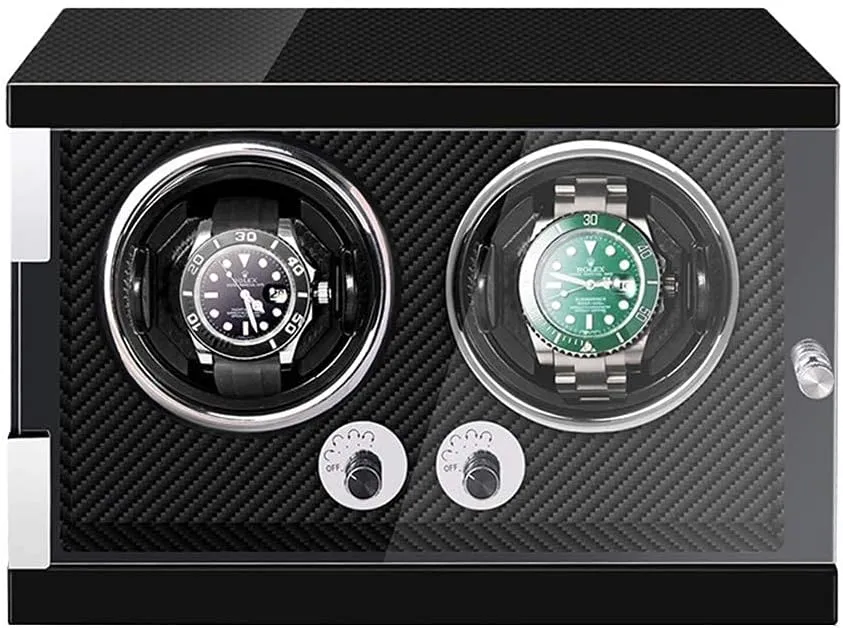 Dispaly Case with Quiet Motor and 5 Rotation Modes Automatic Watch Winder Box Fits polymer separate 2 Watches LED Storage 