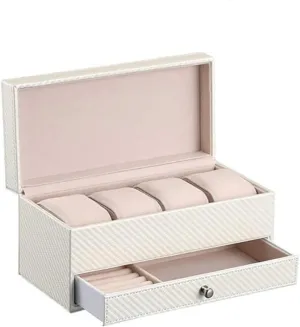 Display Box 4 2 Grid Jewelry Bracelets Collection Gifts Cosmetics Storage Box with Drawers for Men cure and Women Storage Box Double-Layer Watch Box PU Leather Fashion Counter Travel Window 