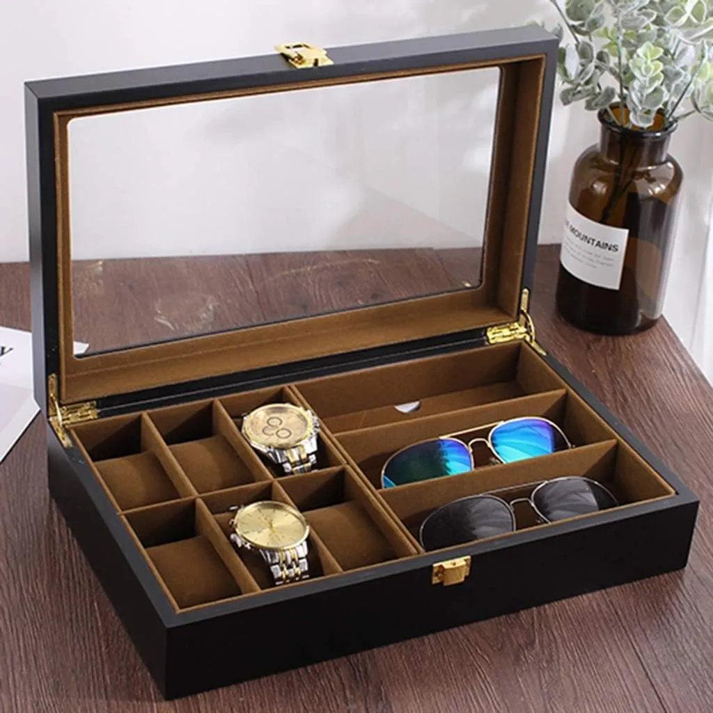 Display Box with Glass Sunroof Watch Cabinets (Color : D) Watch Storage Box 6 Slots Wooden Mechanical Watch Collection newborn consistently concert Box Jewelry Glasses 