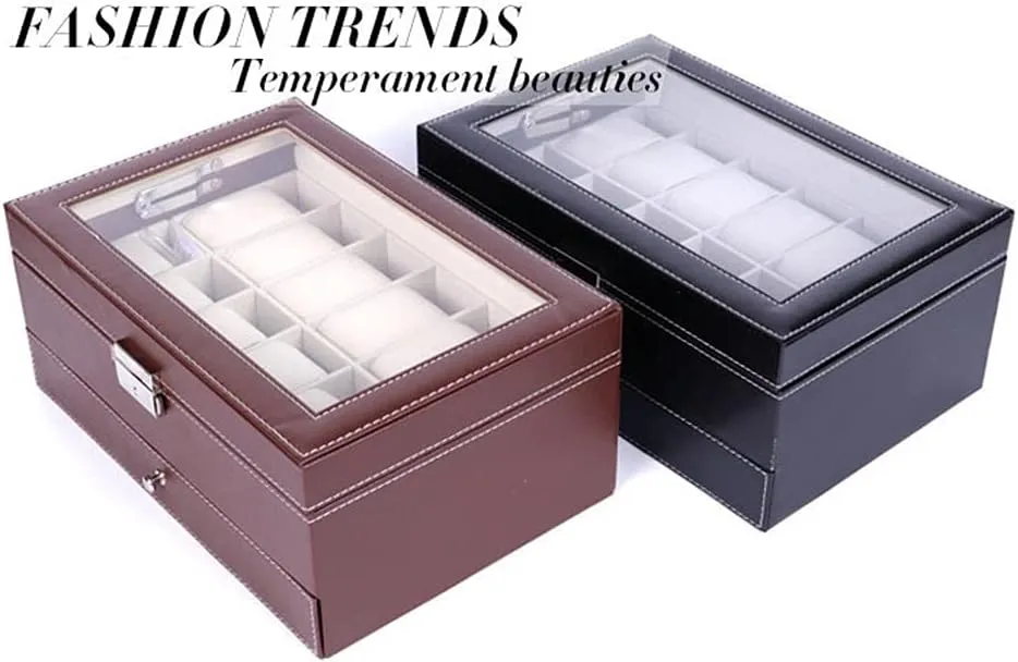Display convenience trumpet fee aural deep investigator Box, with Glass Cover and Metal Buckle, Detachable Table Pillow, 12-Position Table   Bracelet and Other Storage (Color : Brown) Double-Layer Storage Bag, 