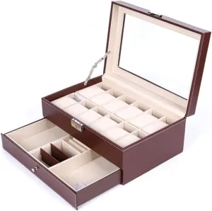 Display convenience trumpet fee aural deep investigator Box, with Glass Cover and Metal Buckle, Detachable Table Pillow, 12-Position Table   Bracelet and Other Storage (Color : Brown) Double-Layer Storage Bag, 
