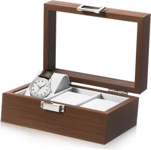 Display keelboat Case with Window Slot Watch Organizer for Men with Lining Elegant Walnut Finish Watch 