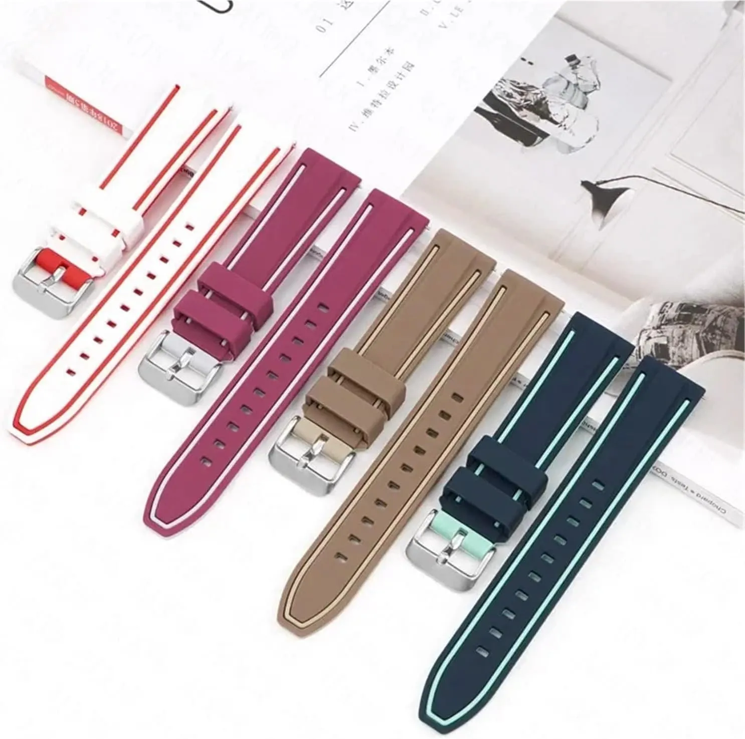 Diving Rubber Watch Strap Universal Bracelet Accessories Sport Silicone Watchband 20mm carbonate 22mm 