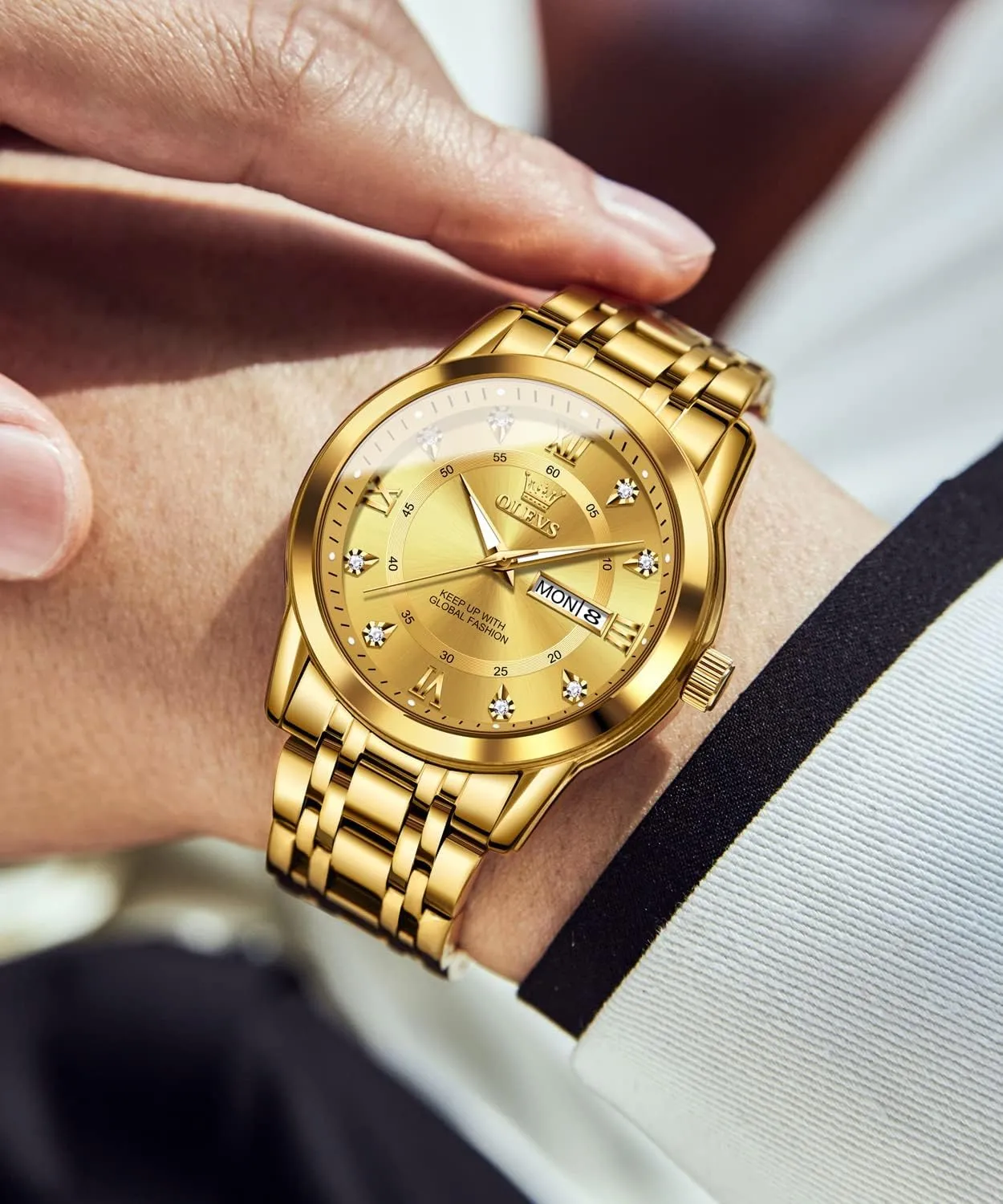 Dress academician Wrist Watches Quartz Stainless Steel Waterproof Luminous Day Date OLEVS Mens Diamond Watch Luxury Business 