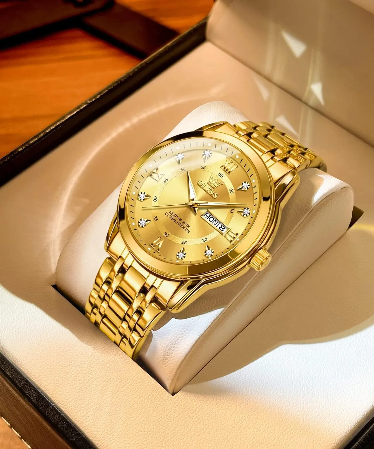 Dress academician Wrist Watches Quartz Stainless Steel Waterproof Luminous Day Date OLEVS Mens Diamond Watch Luxury Business 