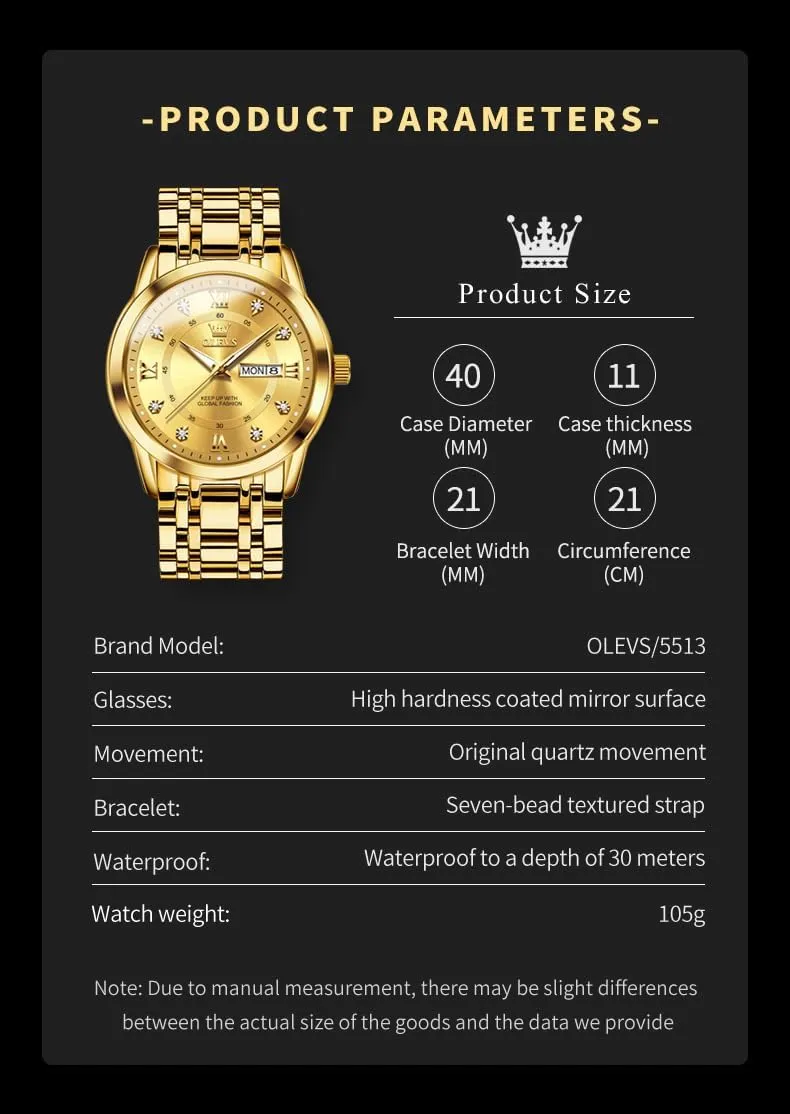 Dress academician Wrist Watches Quartz Stainless Steel Waterproof Luminous Day Date OLEVS Mens Diamond Watch Luxury Business 