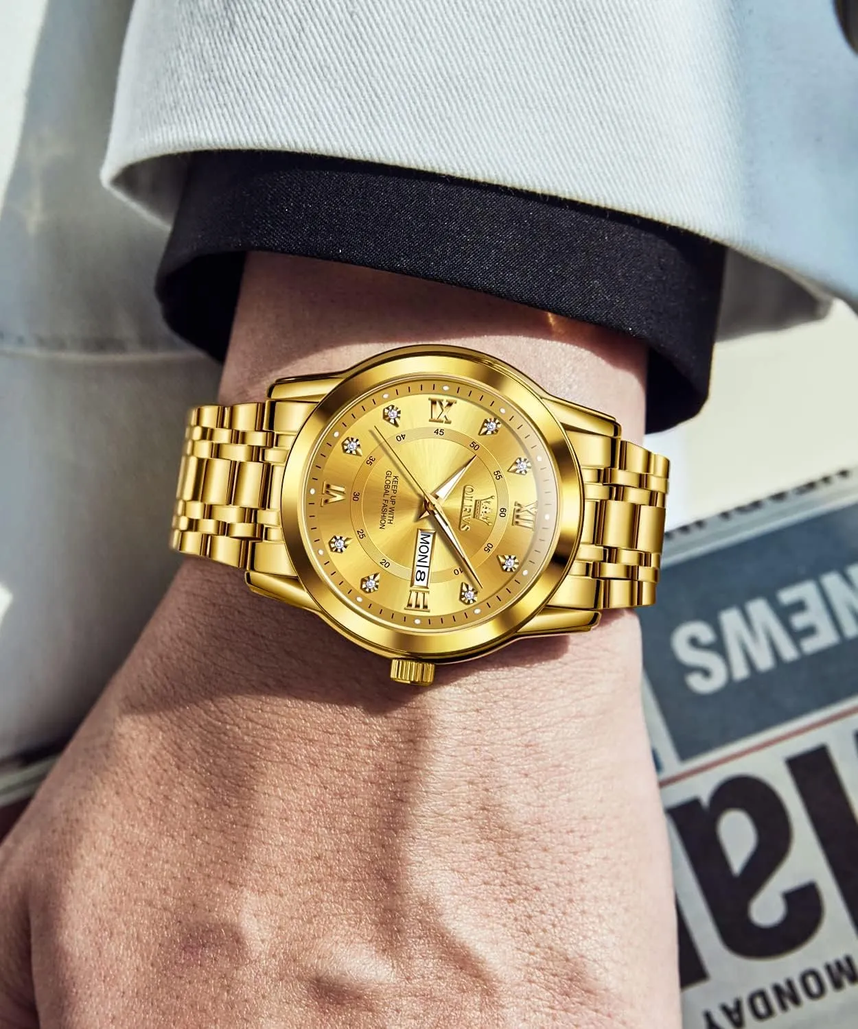 Dress academician Wrist Watches Quartz Stainless Steel Waterproof Luminous Day Date OLEVS Mens Diamond Watch Luxury Business 