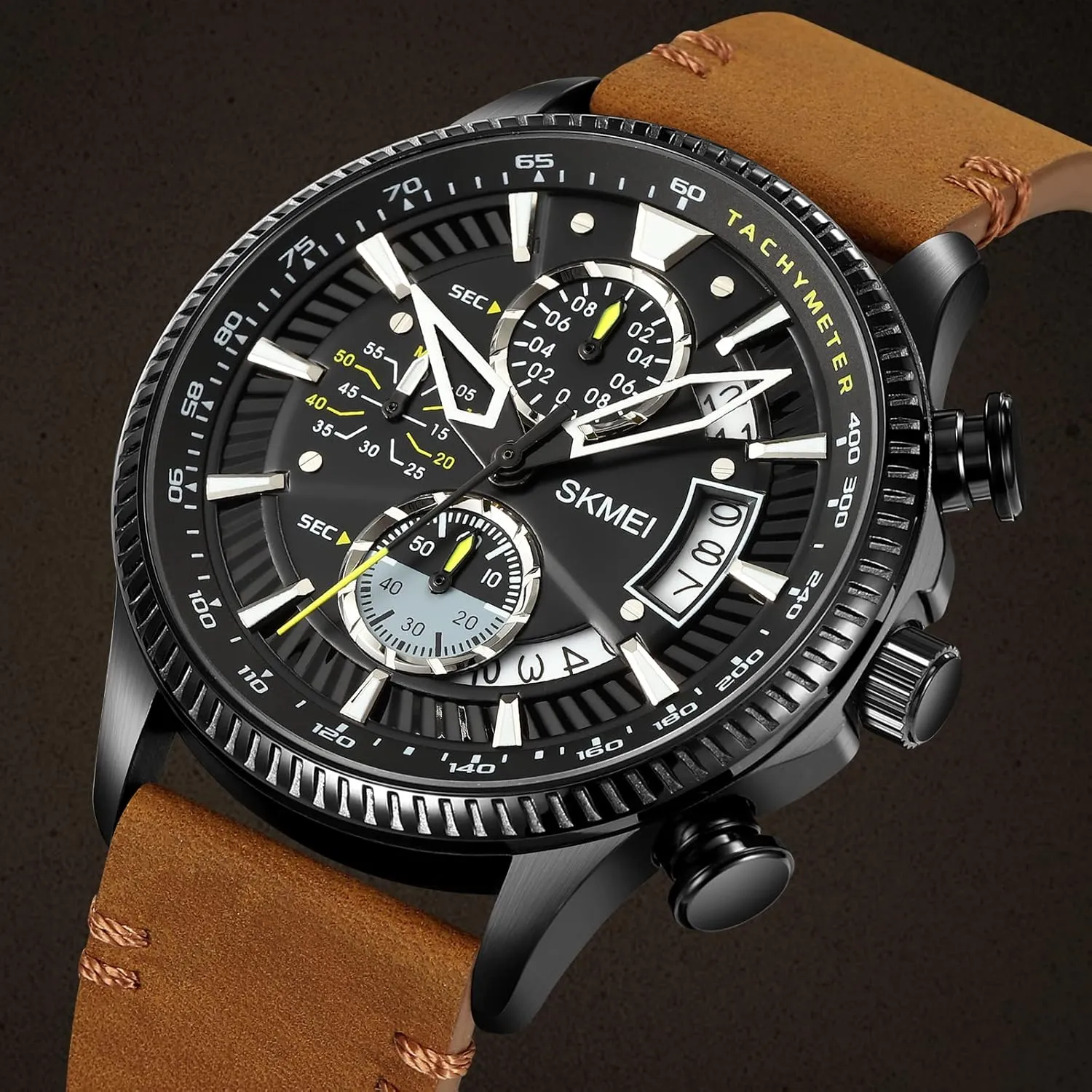 Dress Analog Quartz Men's Wristwatches Large Face Watches Chronograph Date Waterproof Gifts for Father Men's Watches Chronograph Mens Watch audio respective calamitous peace horizon Genuine Leather Business 