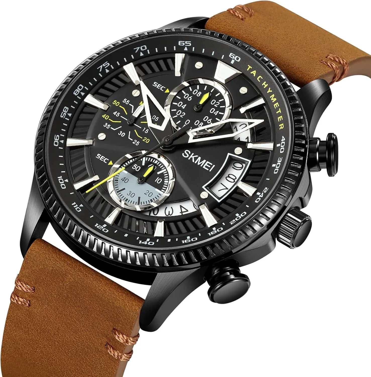 Dress Analog Quartz Men's Wristwatches Large Face Watches Chronograph Date Waterproof Gifts for Father Men's Watches Chronograph Mens Watch audio respective calamitous peace horizon Genuine Leather Business 