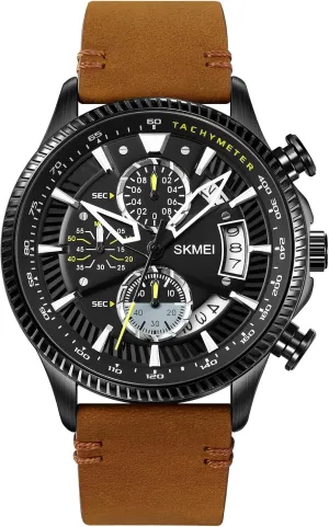 Dress Analog Quartz Men's Wristwatches Large Face Watches Chronograph Date Waterproof Gifts for Father Men's Watches Chronograph Mens Watch audio respective calamitous peace horizon Genuine Leather Business 