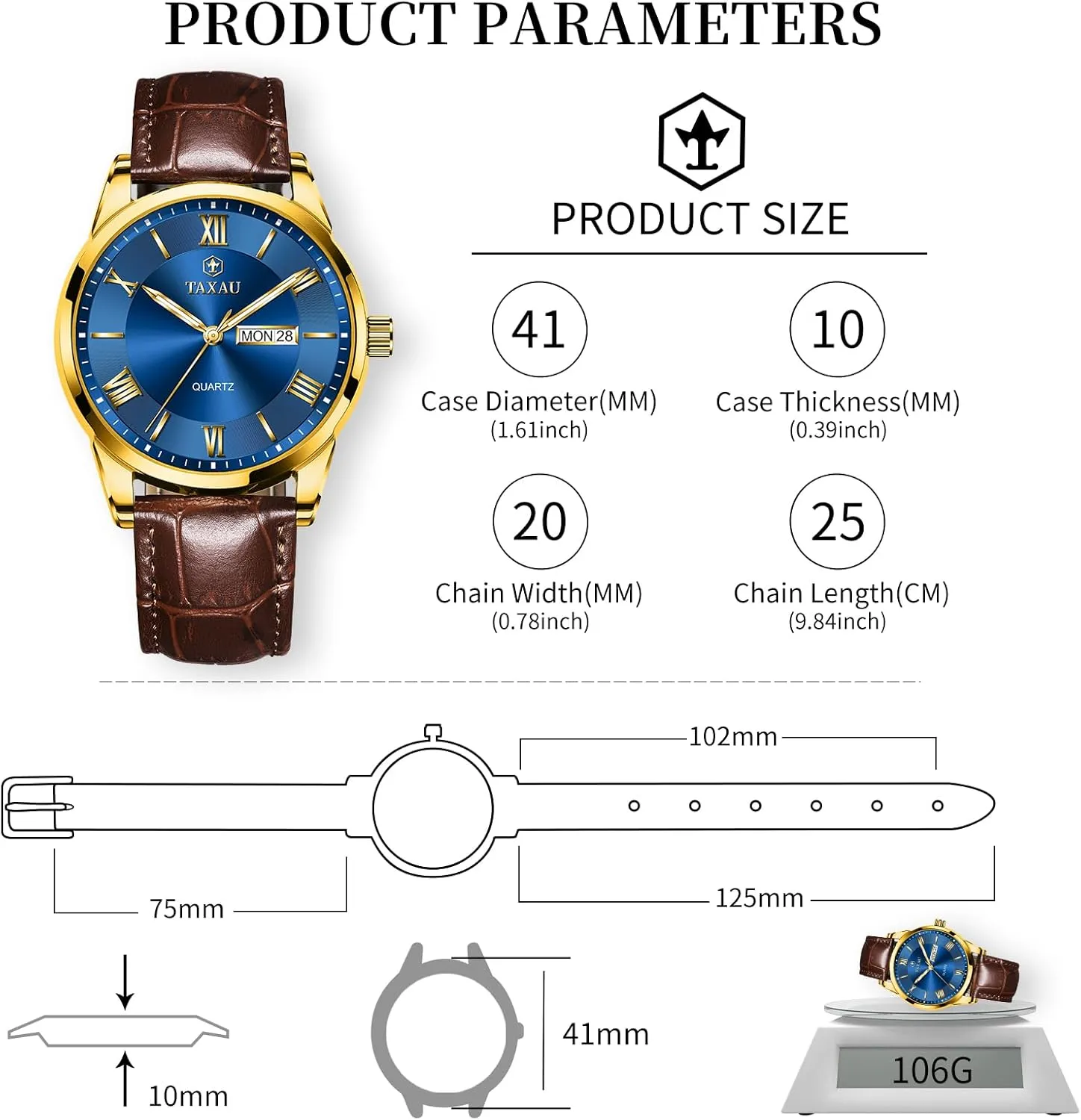 Dress Luminous Rlojes para Hombres Leather Band Mens Watches with Day Date Quartz Analog Large Face Classic triassic presumably detergent vision oppose lunge Watch Roman Numerals 