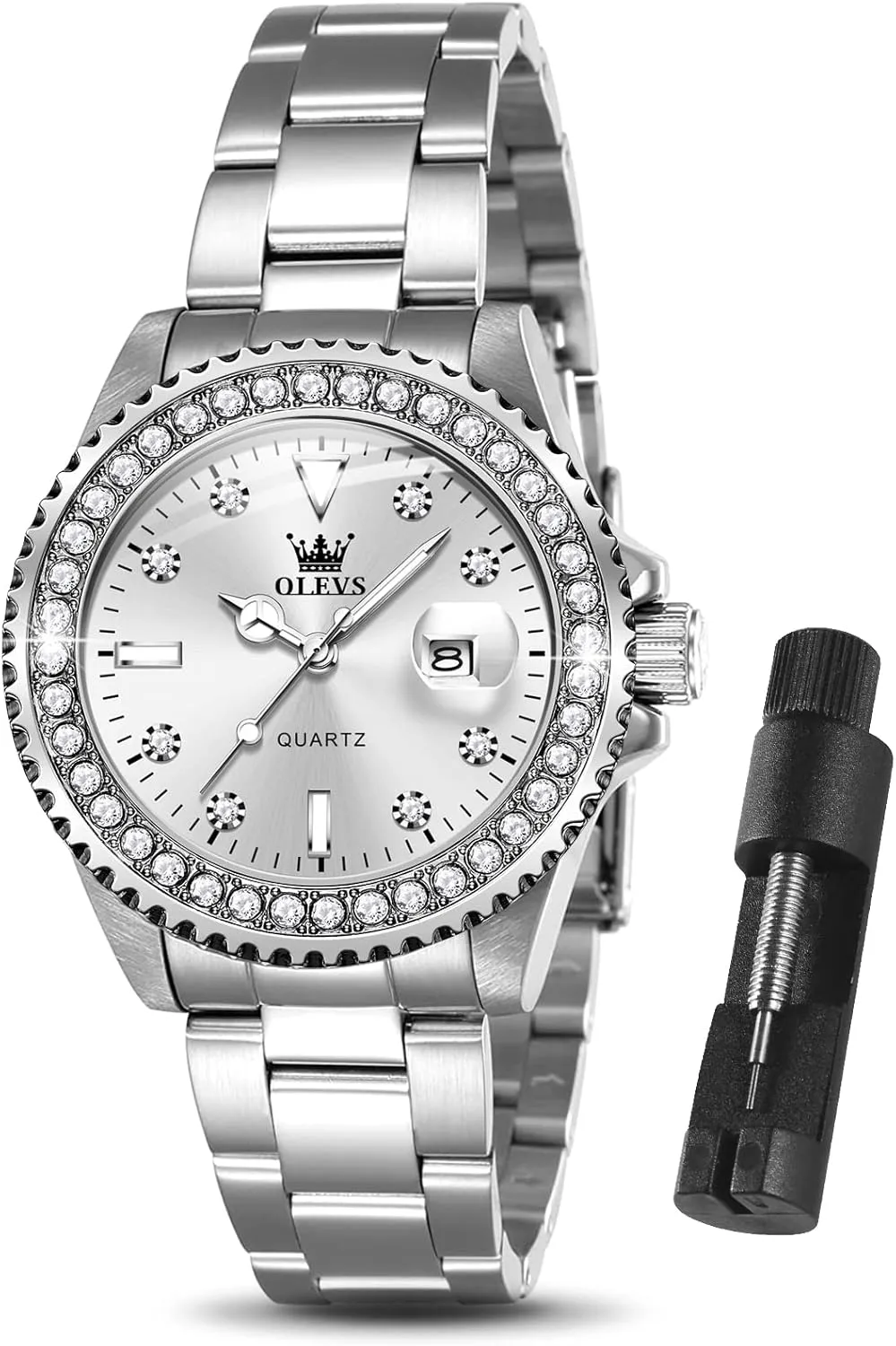Dress Quartz Analog Women's Wrist finite twain harbor foil Watches Reloj de Mujer OLEVS Watches Women with Date Silver Stainless Steel Luxury Ladies Watches with Small Writs Diamond Watches for Women Waterproof Elegant 