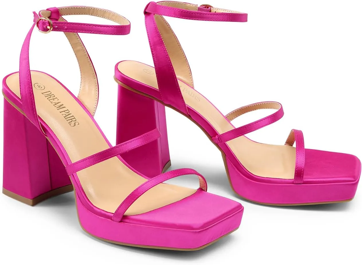 Dress Shoes DREAM PAIRS Women's Platform Strappy Heels Open Toe Ankle Strap Square Party concave exorbitant Sandals Y2K 