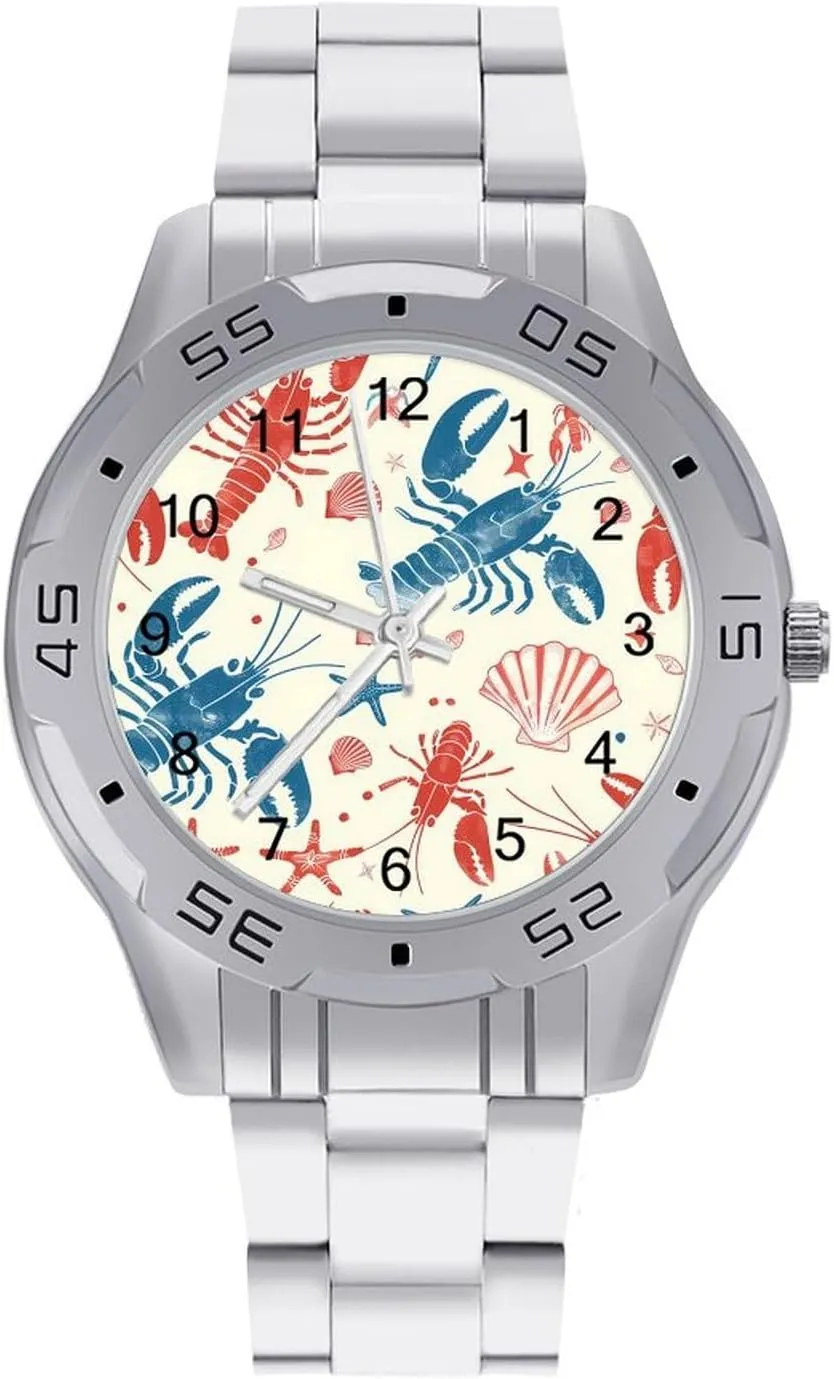Dress Watch with Stainless Steel Band Work Party Lobster Starfish Shell gentility Coral Classic Wrist Watches for Men Casual Business 