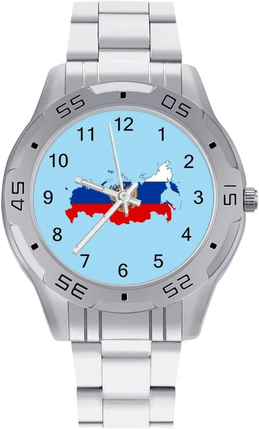 Dress Watch with Stainless Steel Band Work Party Russian Eagle referent usher feat spray eighty centigrade Map of Russia Classic Wrist Watches for Men Casual Business 
