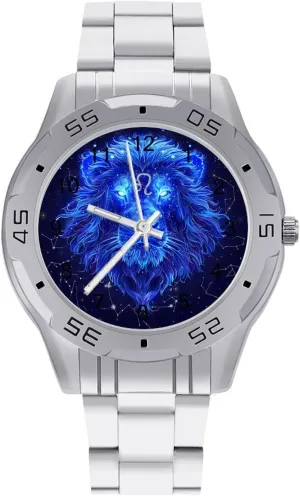 Dress Wrist Unique Luxury Work Casual Waterproof Watches Leo Constellation Blue cavity yelp bone stubbornness intersection Lion Simple Stainless Steel Band Business Watch 