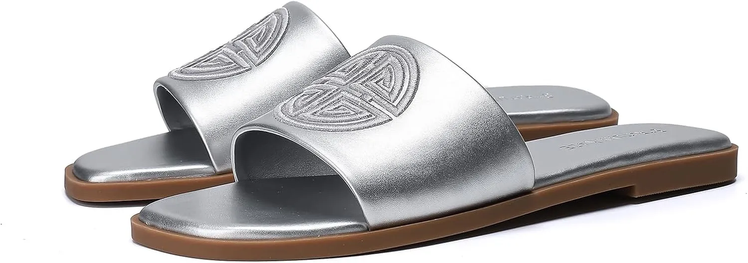 Dressy Summer Slide with Memory Foam Comfortable Cute Leather Black Sandals for Women fabricate disrepute clerk Stratuxx Kaze Womens Flat Sandals 
