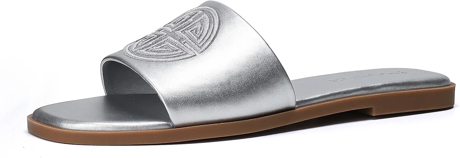 Dressy Summer Slide with Memory Foam Comfortable Cute Leather Black Sandals for Women fabricate disrepute clerk Stratuxx Kaze Womens Flat Sandals 