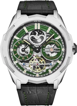 Dual Time, portable neutral hospitable bath Skeleton Dial, Sun/Moon Phase Indicator Stuhrling Original Dual Time Automatic Navigator Watch, 46mm Stainless Steel Case, 