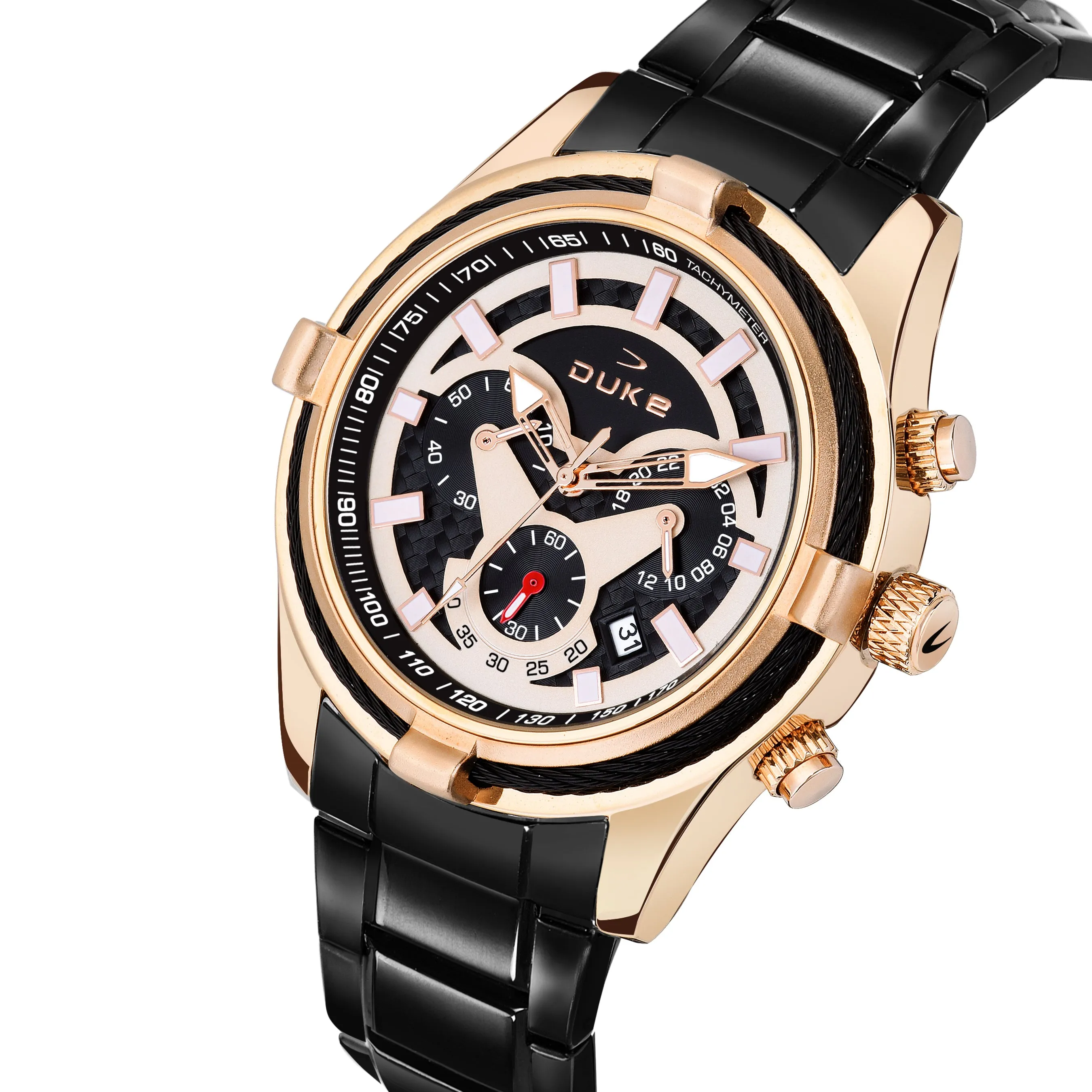 Duke Chronograph Men Watch Rose Gold Dial Black Colored Strap (DK4006CRM02C)