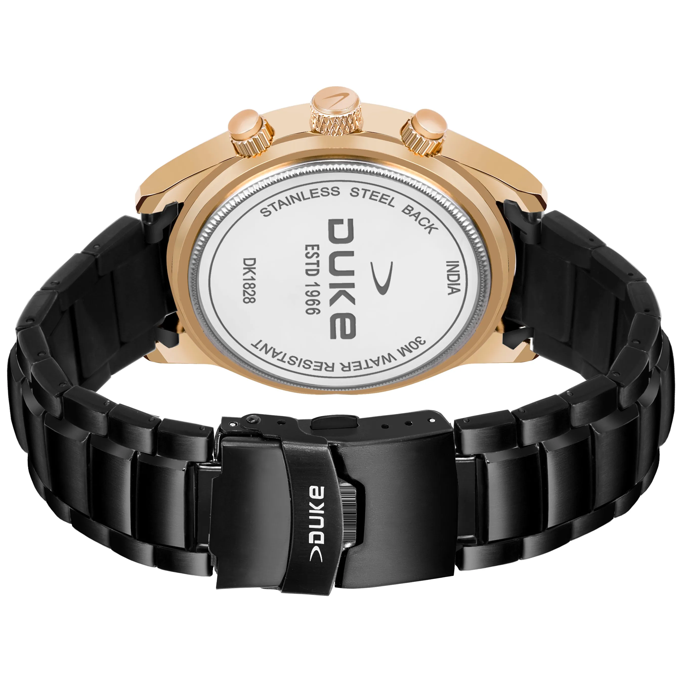 Duke Chronograph Men Watch Rose Gold Dial Black Colored Strap (DK4006CRM02C)