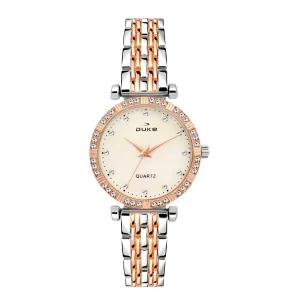 Duke Formal Analogue Silver Wrist Watch with Studded dial Bracelet Chain for Women (DK7008RW02C)