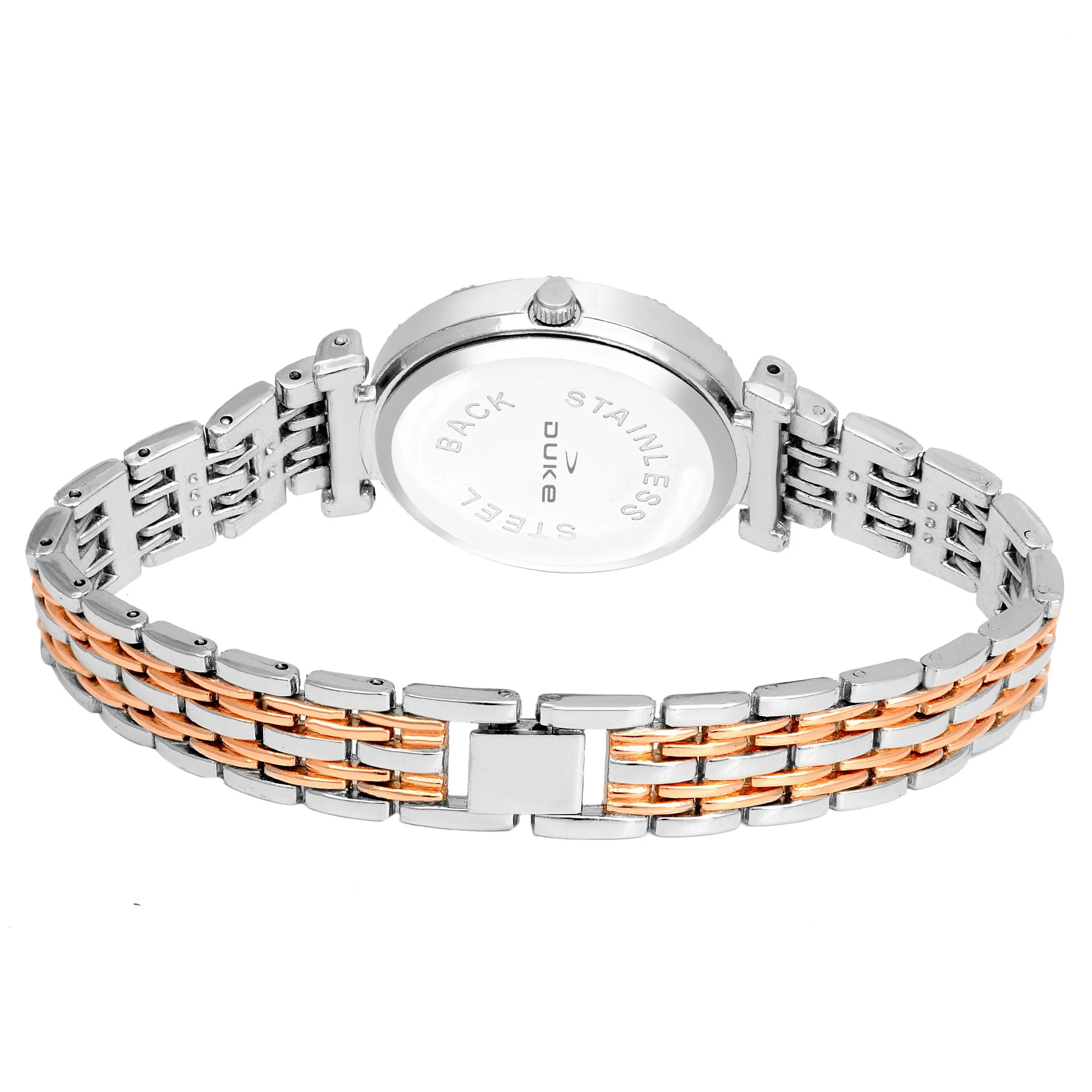 Duke Formal Analogue Silver Wrist Watch with Studded dial Bracelet Chain for Women (DK7008RW02C)