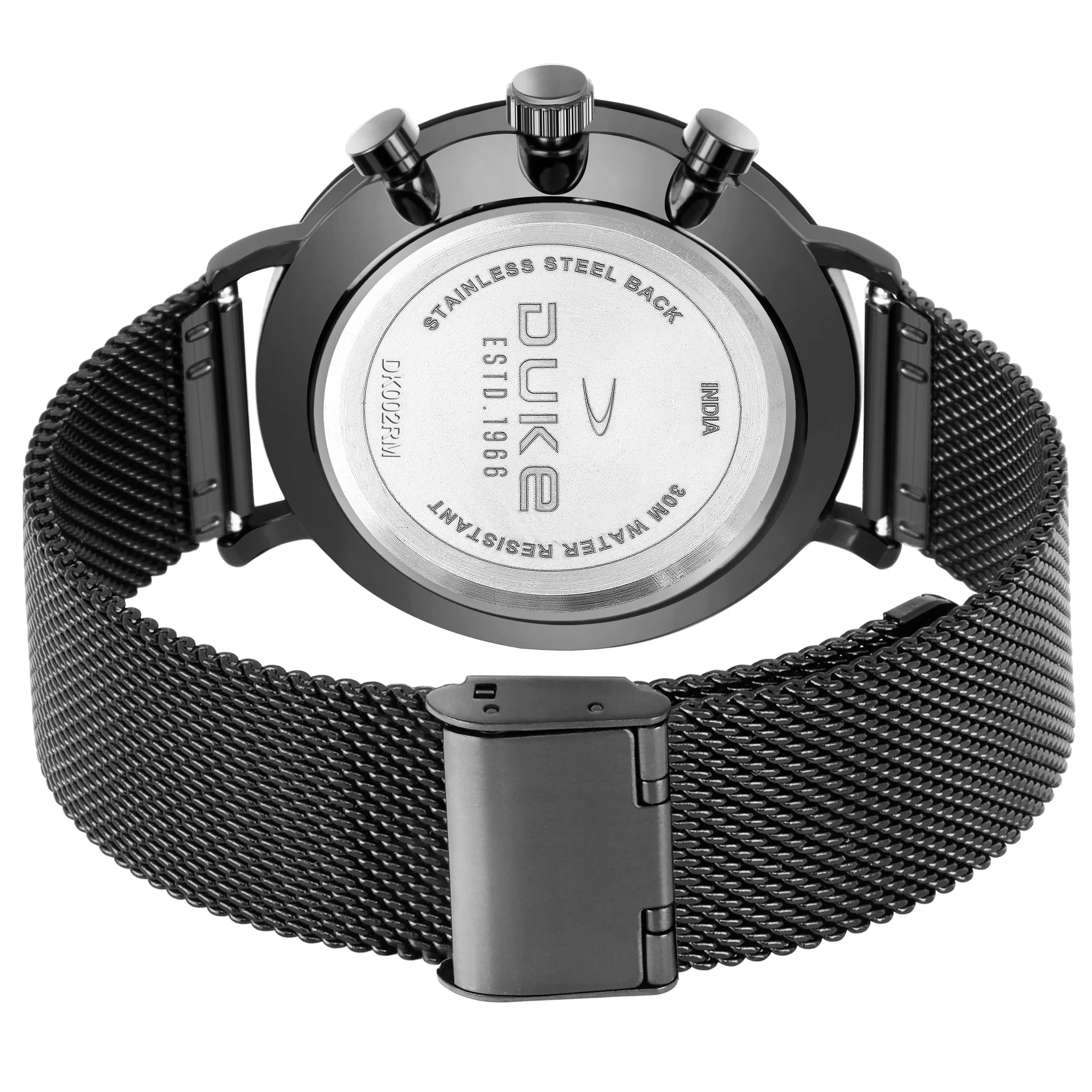 Duke Solid Stainless Steel Strap Chronograph Men Watch Black Dial (DK4014CRM02C)