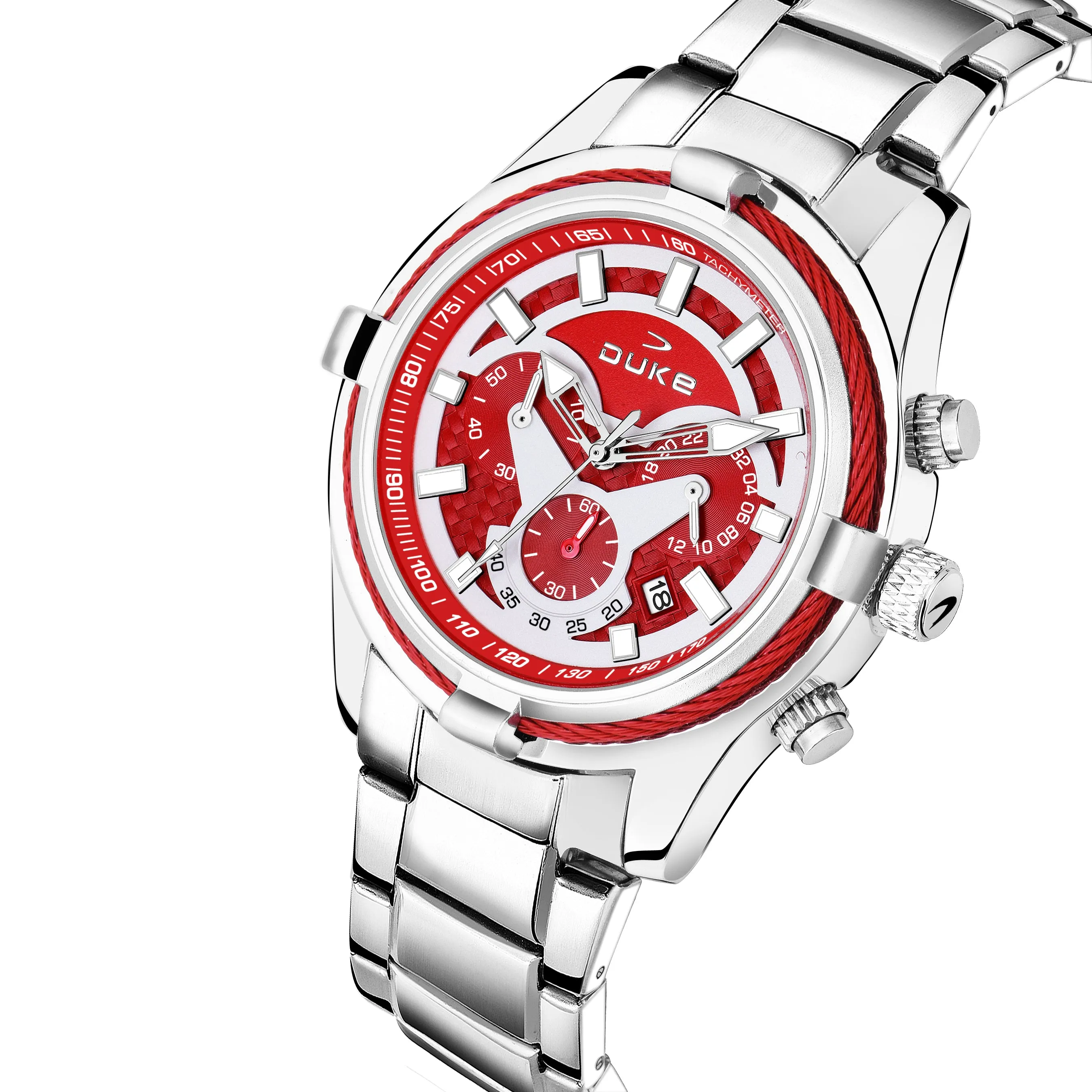 Duke Solid Stainless Steel Strap Chronograph Men Watch Red Dial (DK4001CRM02C)