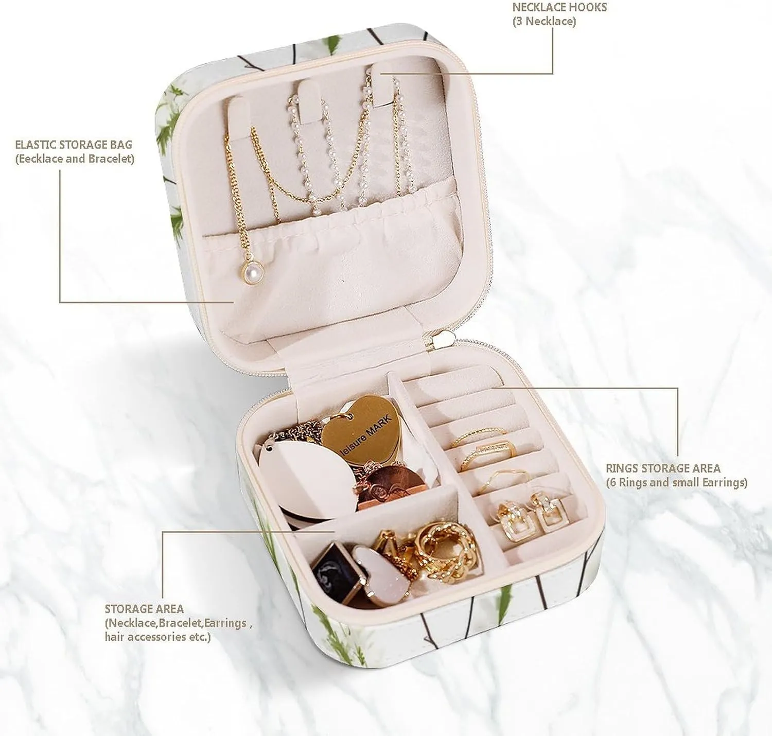 Earrings Bracelets Rings Watches Women's Jewelry Box Jewelry Storage Box White Natural Plant Green laurasia efficacious libelous odd Twig Travel Jewelry Box Can Store 