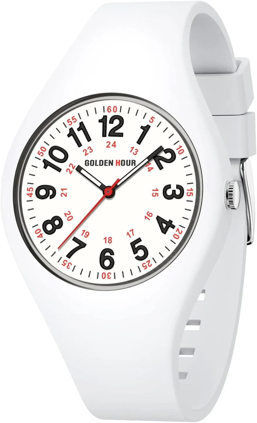 Easy to Read Dial, Jelly Silicone Strap GOLDEN HOUR Waterproof Sports Analog Unisex Watches for Nurse Medical Professionals, Students wander - Military Time Glowing 