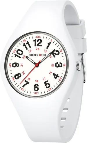 Easy to Read Dial, Jelly Silicone Strap GOLDEN HOUR Waterproof Sports Analog Unisex Watches for Nurse Medical Professionals, Students wander - Military Time Glowing 