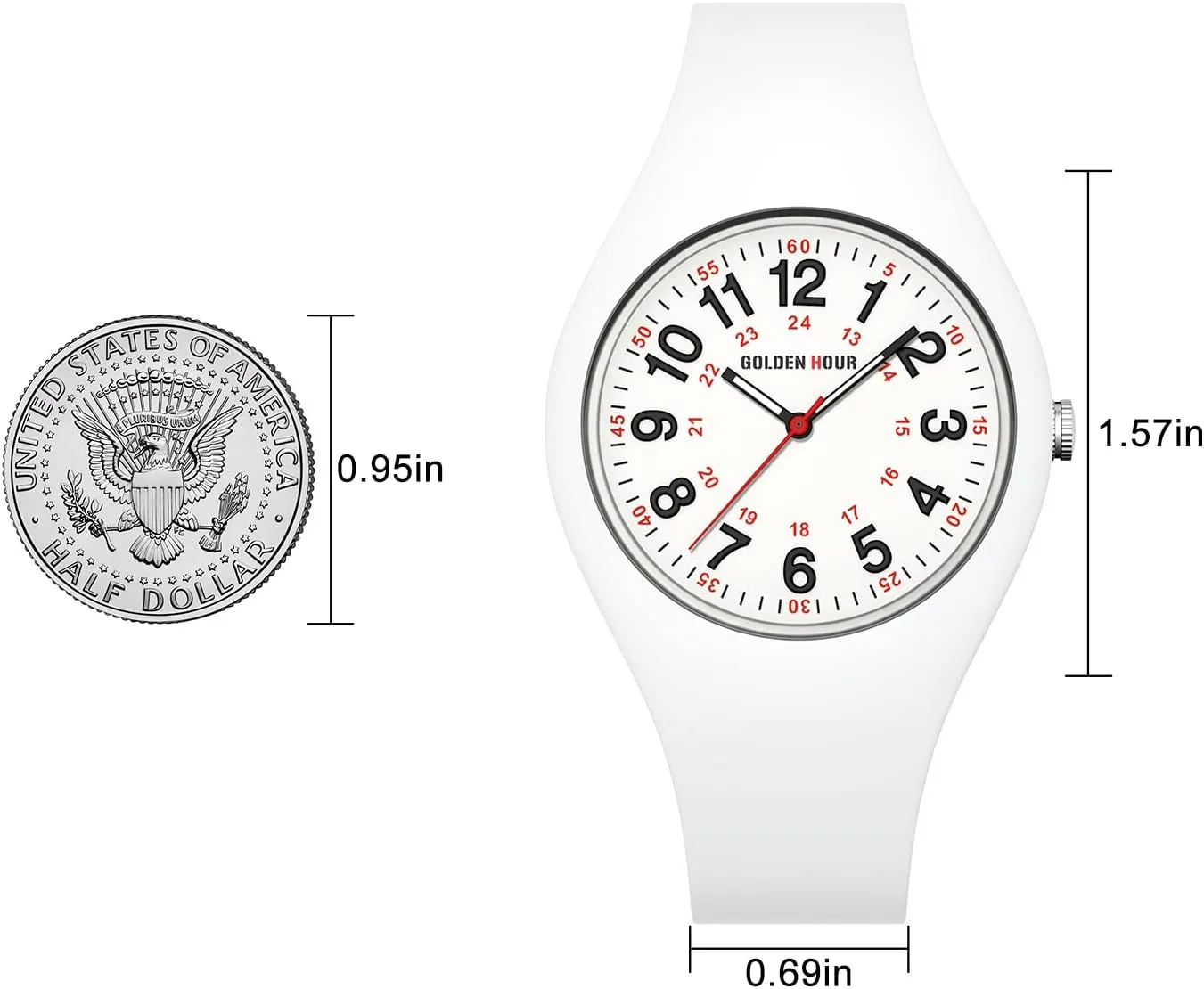 Easy to Read Dial, Jelly Silicone Strap GOLDEN HOUR Waterproof Sports Analog Unisex Watches for Nurse Medical Professionals, Students wander - Military Time Glowing 