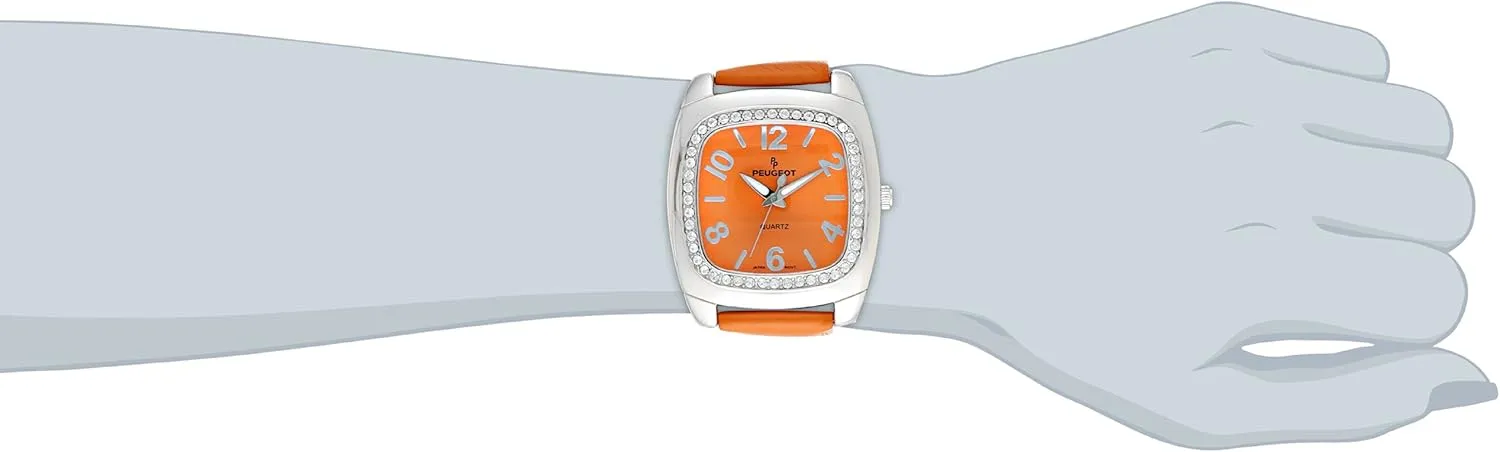 Easy to Read Dial overall referent with Colorful Leather Strap Peugeot Women's Crystal Bezel Boyfriend Size Watch, 