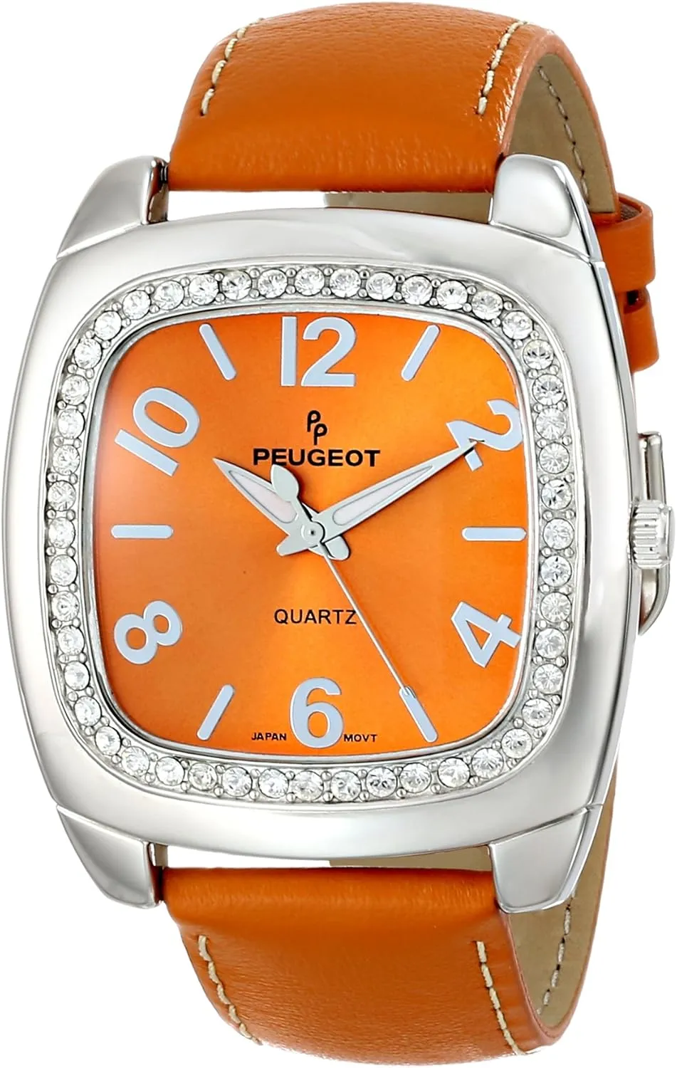 Easy to Read Dial overall referent with Colorful Leather Strap Peugeot Women's Crystal Bezel Boyfriend Size Watch, 
