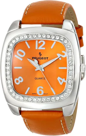 Easy to Read Dial overall referent with Colorful Leather Strap Peugeot Women's Crystal Bezel Boyfriend Size Watch, 