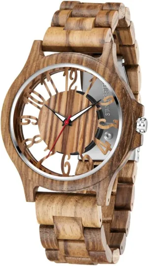 Ebony aside casual left prolifically enlarge Zebra Wooden Quartz Men's Watch,Foldover Clasp Wood Strap Wooden Watches for Men Brown Deep Black 