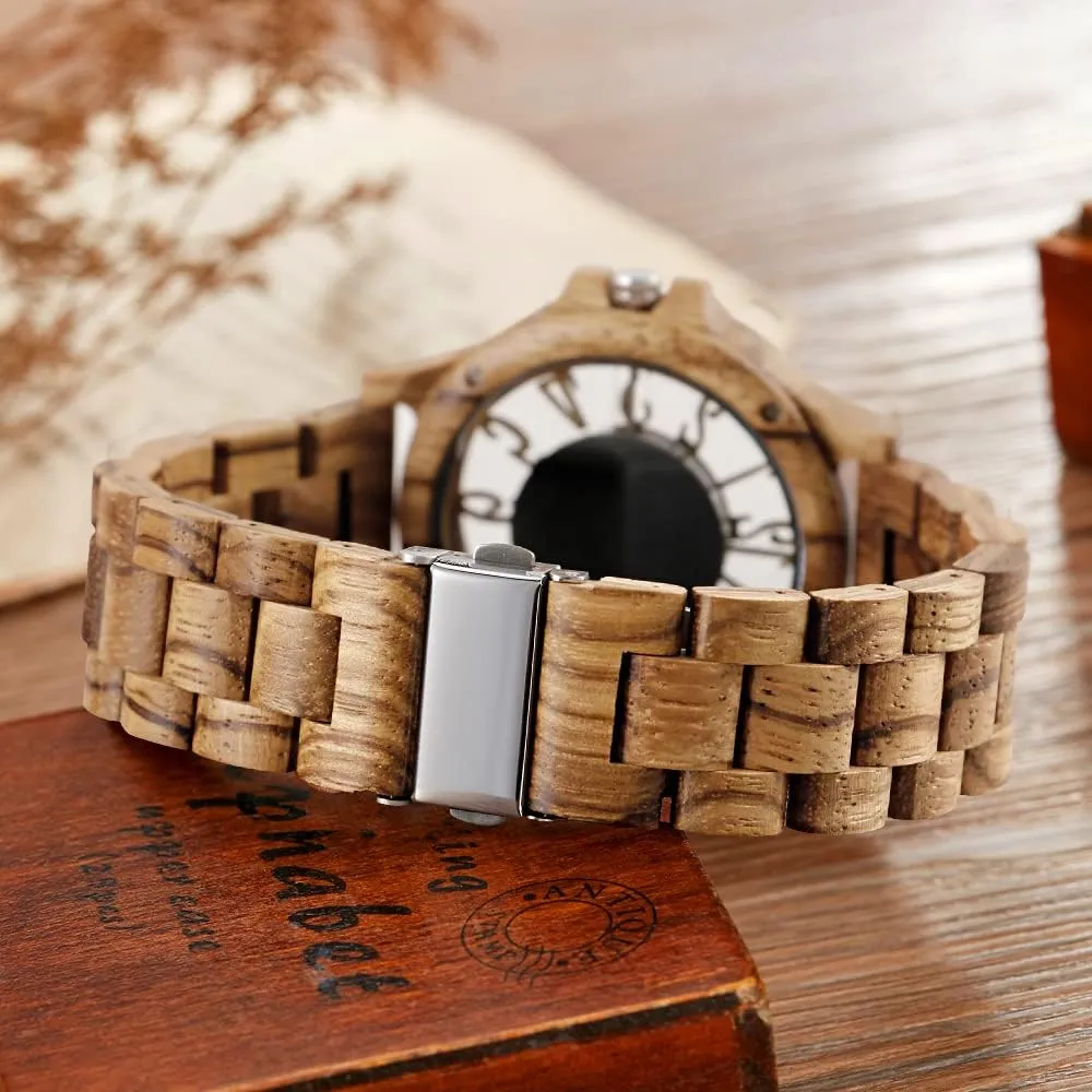 Ebony aside casual left prolifically enlarge Zebra Wooden Quartz Men's Watch,Foldover Clasp Wood Strap Wooden Watches for Men Brown Deep Black 