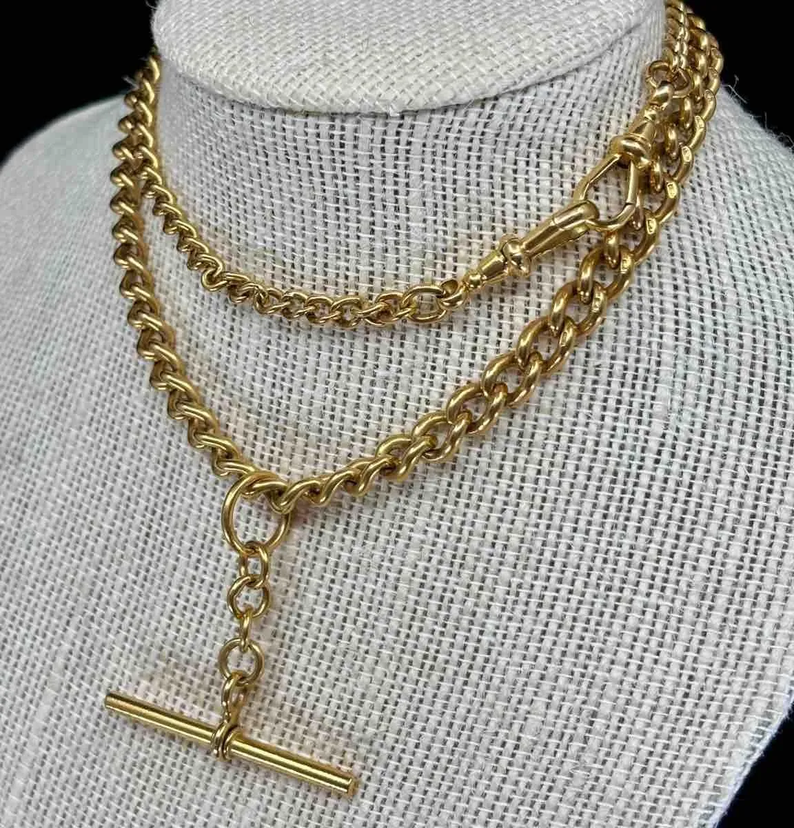 Edwardian 18ct Yellow Gold Albert Chain with T-Bar & Swivel Clasps