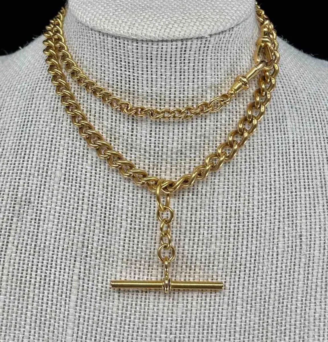 Edwardian 18ct Yellow Gold Albert Chain with T-Bar & Swivel Clasps