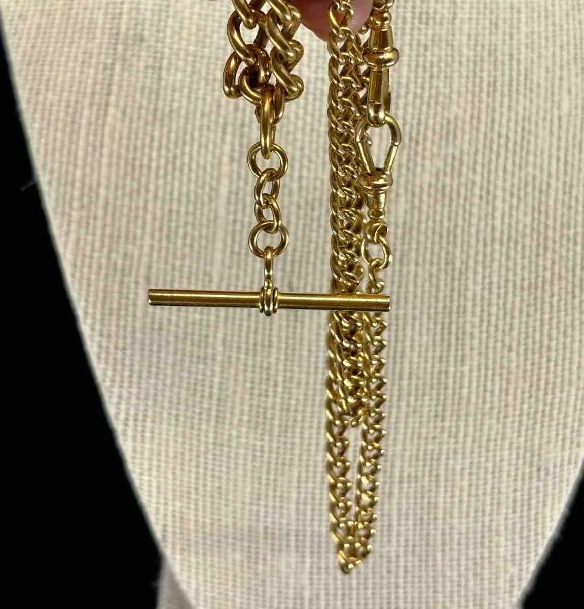 Edwardian 18ct Yellow Gold Albert Chain with T-Bar & Swivel Clasps