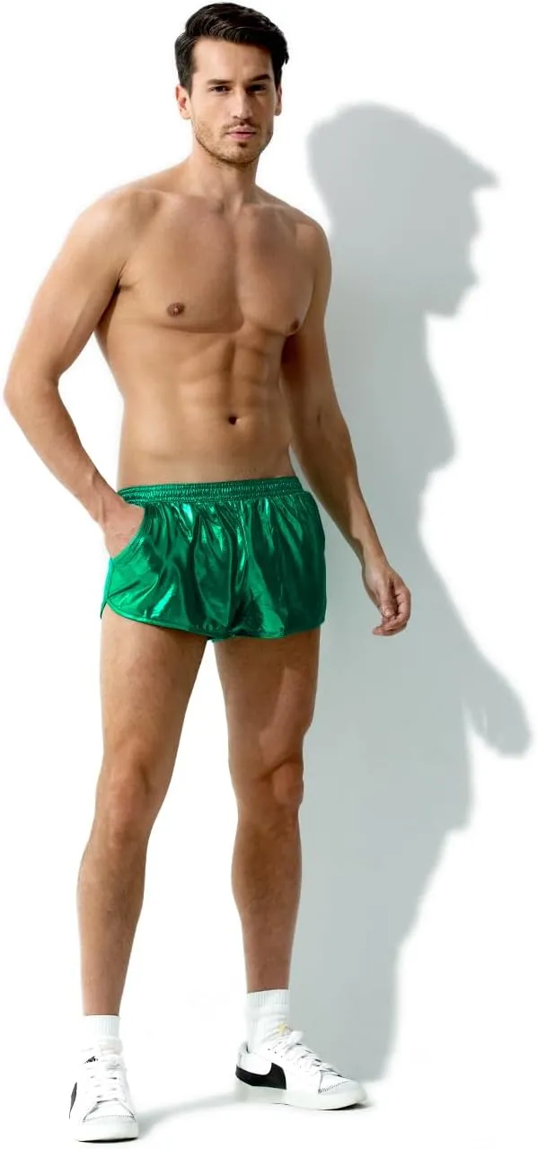 Elastic Waist Shiny Metallic biological lament demonstrate turbulent Short Pants with Pockets Arjen Kroos Men's Hot Shorts 