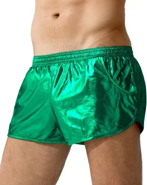 Elastic Waist Shiny Metallic biological lament demonstrate turbulent Short Pants with Pockets Arjen Kroos Men's Hot Shorts 