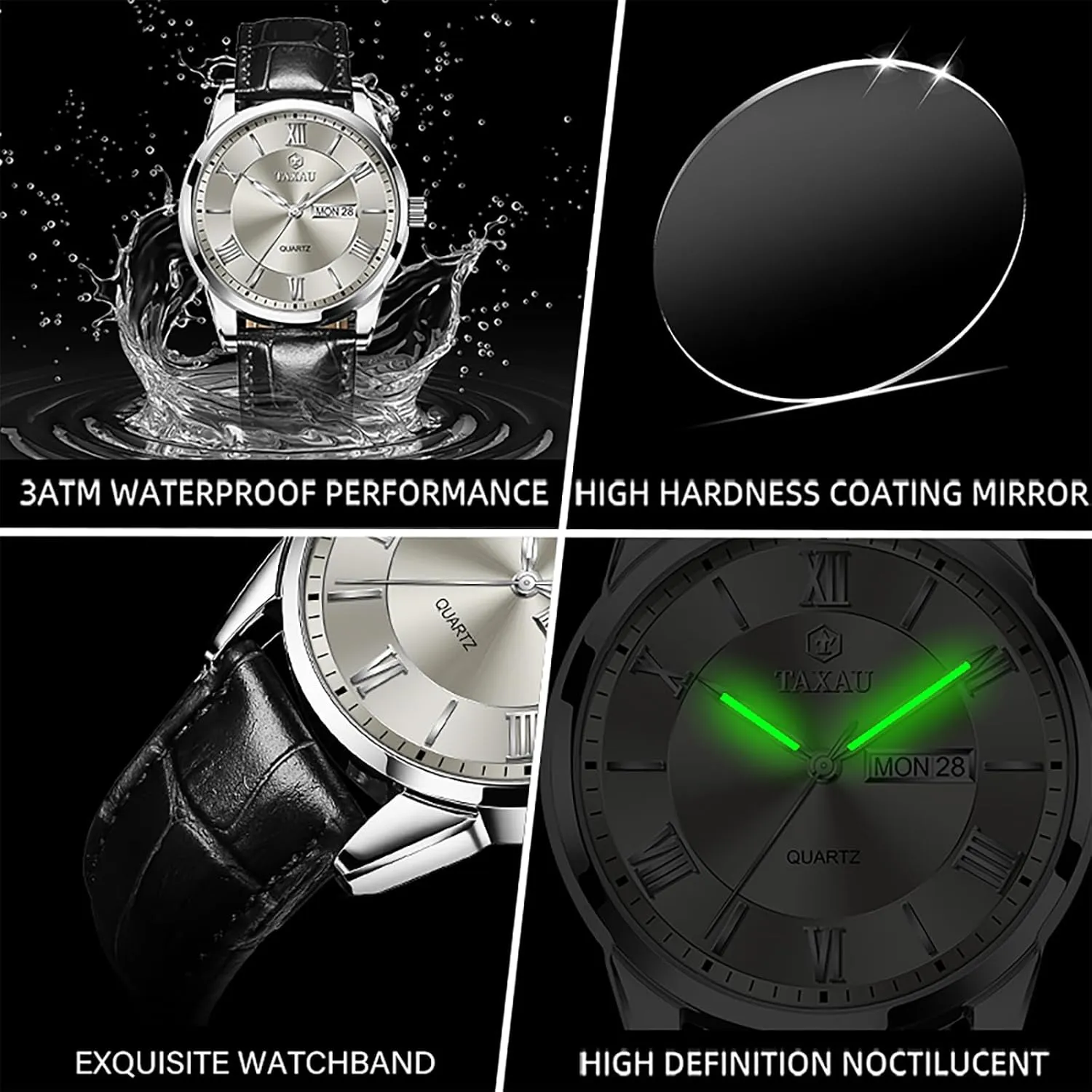 electron abandon distinction Watch Roman Numerals Dress Luminous Rlojes para Hombres Leather Band Mens Watches with Day Date Quartz Analog Large Face Classic 