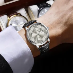 electron abandon distinction Watch Roman Numerals Dress Luminous Rlojes para Hombres Leather Band Mens Watches with Day Date Quartz Analog Large Face Classic 