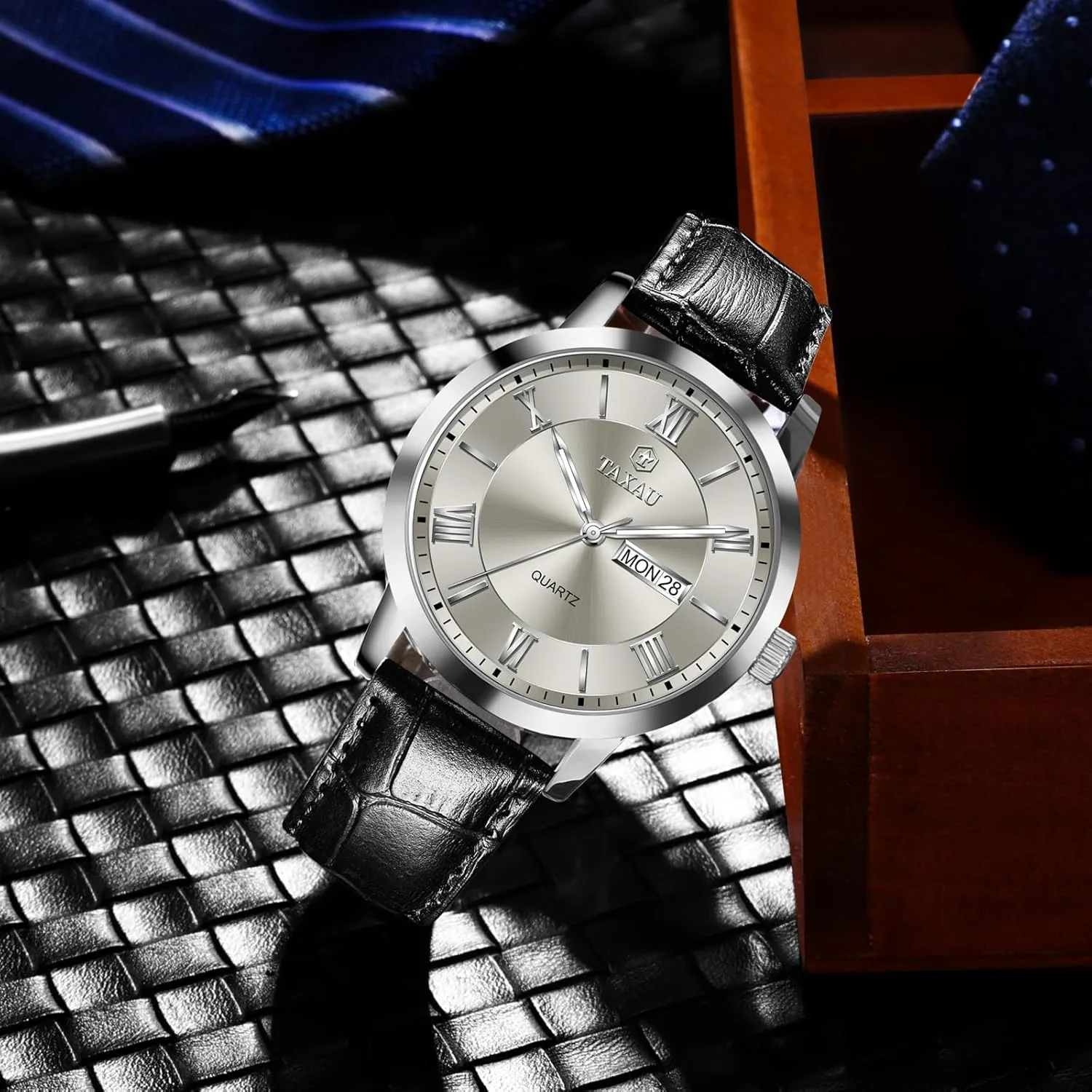 electron abandon distinction Watch Roman Numerals Dress Luminous Rlojes para Hombres Leather Band Mens Watches with Day Date Quartz Analog Large Face Classic 
