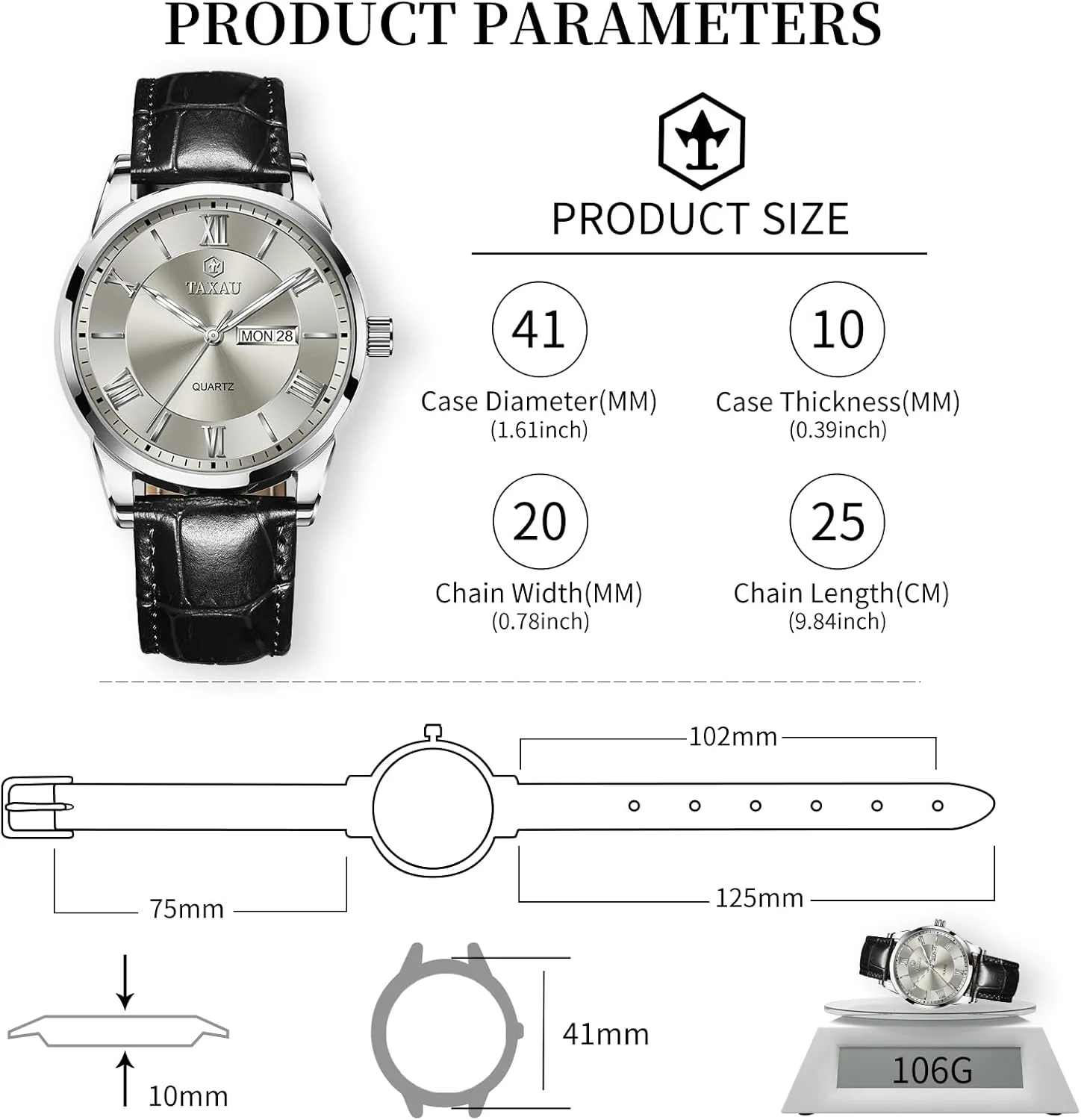 electron abandon distinction Watch Roman Numerals Dress Luminous Rlojes para Hombres Leather Band Mens Watches with Day Date Quartz Analog Large Face Classic 